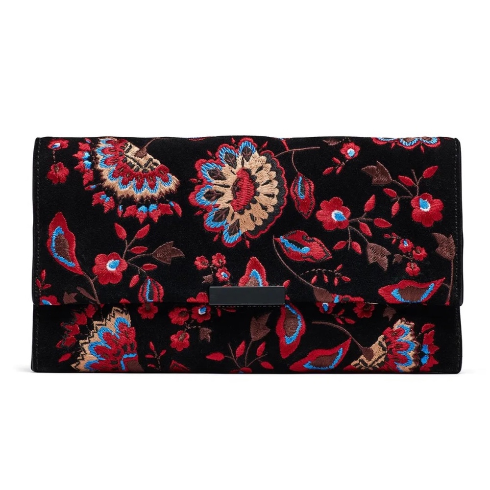Loeffler Randall Dark Floral Suede Tab Clutch